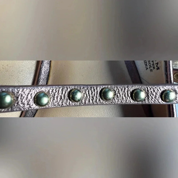 Halston Heritage | Arwen Mink Metallic Leather Studded Flats. Size: 8.5M - Picture 6 of 15